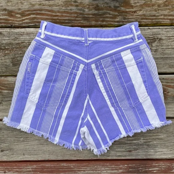 Vintage 80s/90s Gitano Purple & White Striped Cut Off Distressed Frayed Shorts